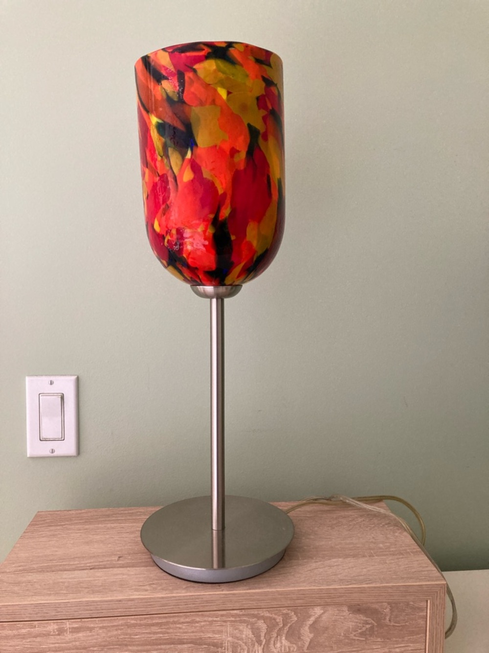Colorful Hand-Painted Table Lamp Shade - Red, Orange, Yellow, Black